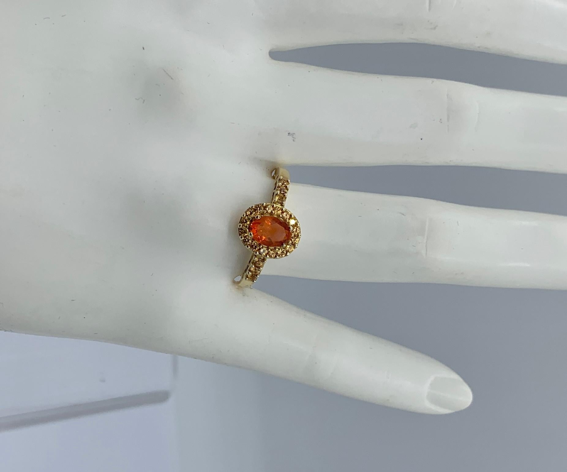 Contemporary Mexican Fire Opal Citrine Halo Ring 14K Gold Wedding Engagement Stacking Ring