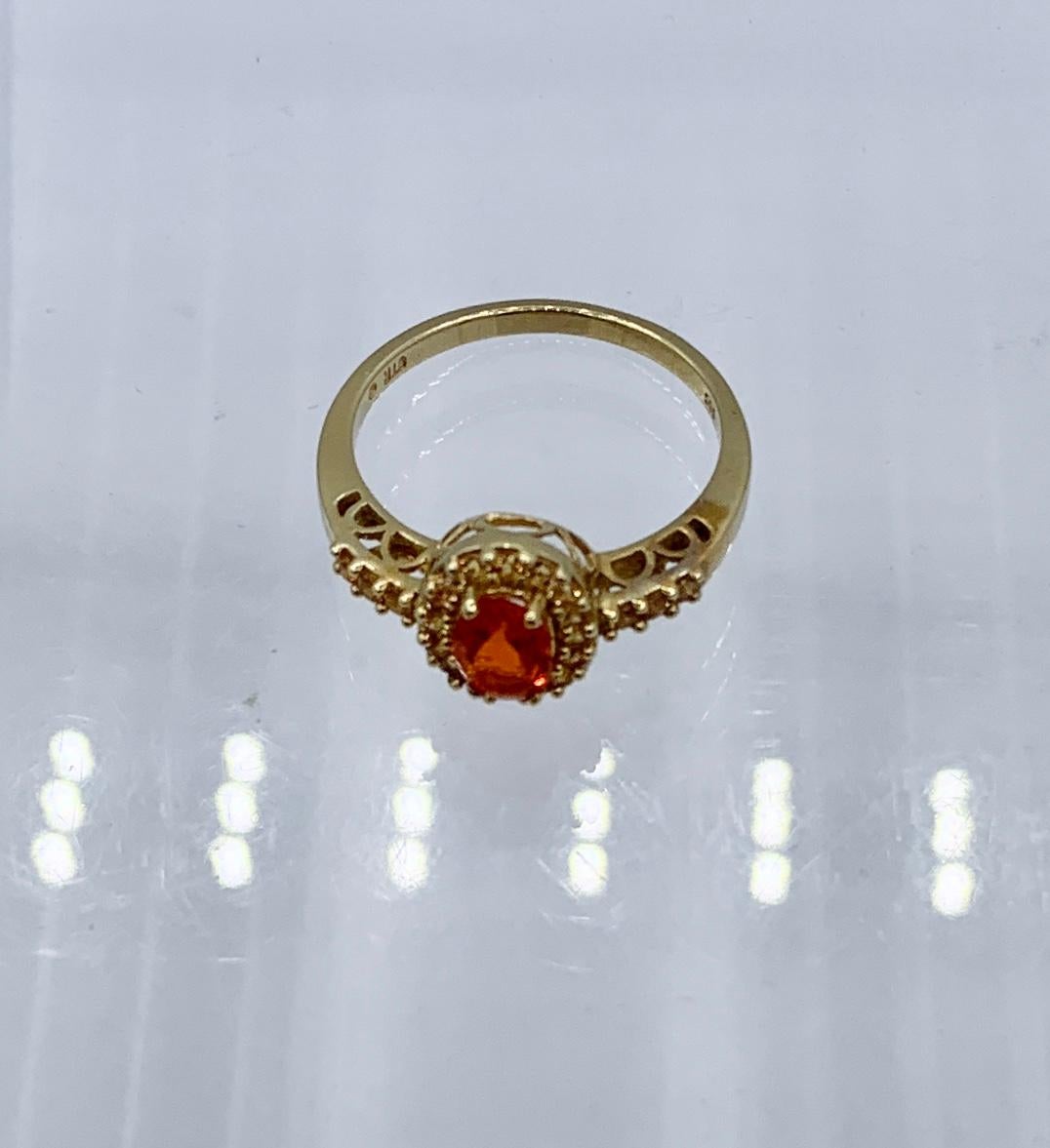 Oval Cut Mexican Fire Opal Citrine Halo Ring 14K Gold Wedding Engagement Stacking Ring