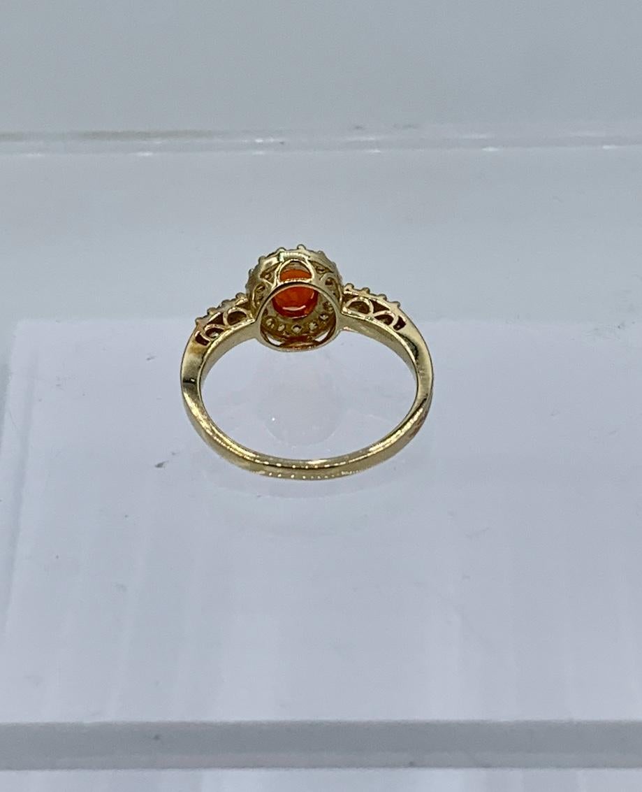 Women's Mexican Fire Opal Citrine Halo Ring 14K Gold Wedding Engagement Stacking Ring