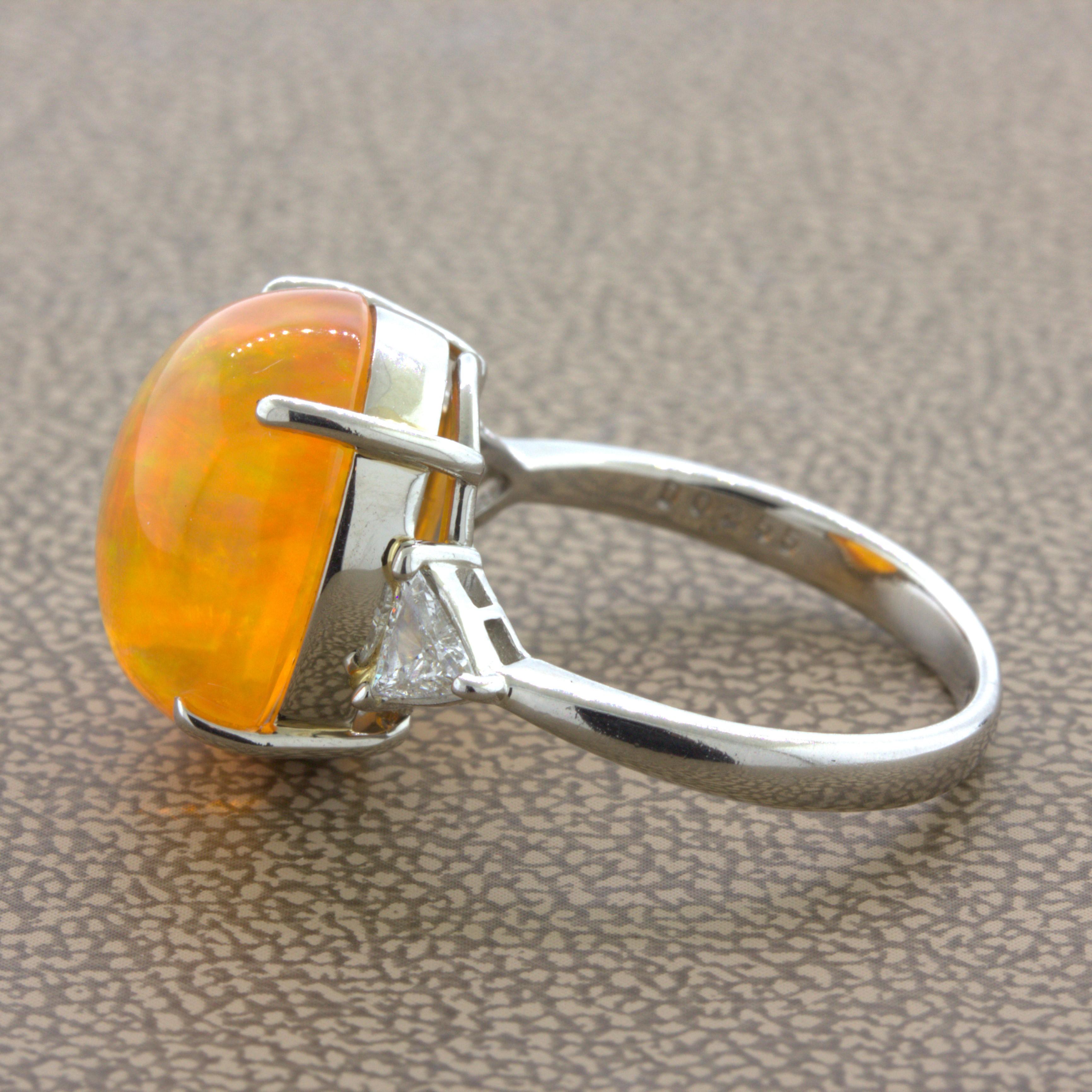 Women's or Men's Mexican Fire Opal Diamond 3-Stone Platinum Ring