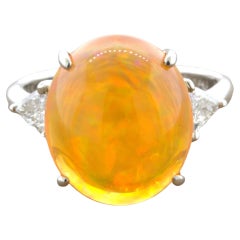 Mexican Fire Opal Diamond 3-Stone Platinum Ring