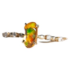 Mexican Fire Opal Diamond Engagement Ring 14K Yellow Gold