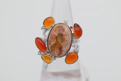 Mexican Fire Opal Diamond Gold Geometric Ring