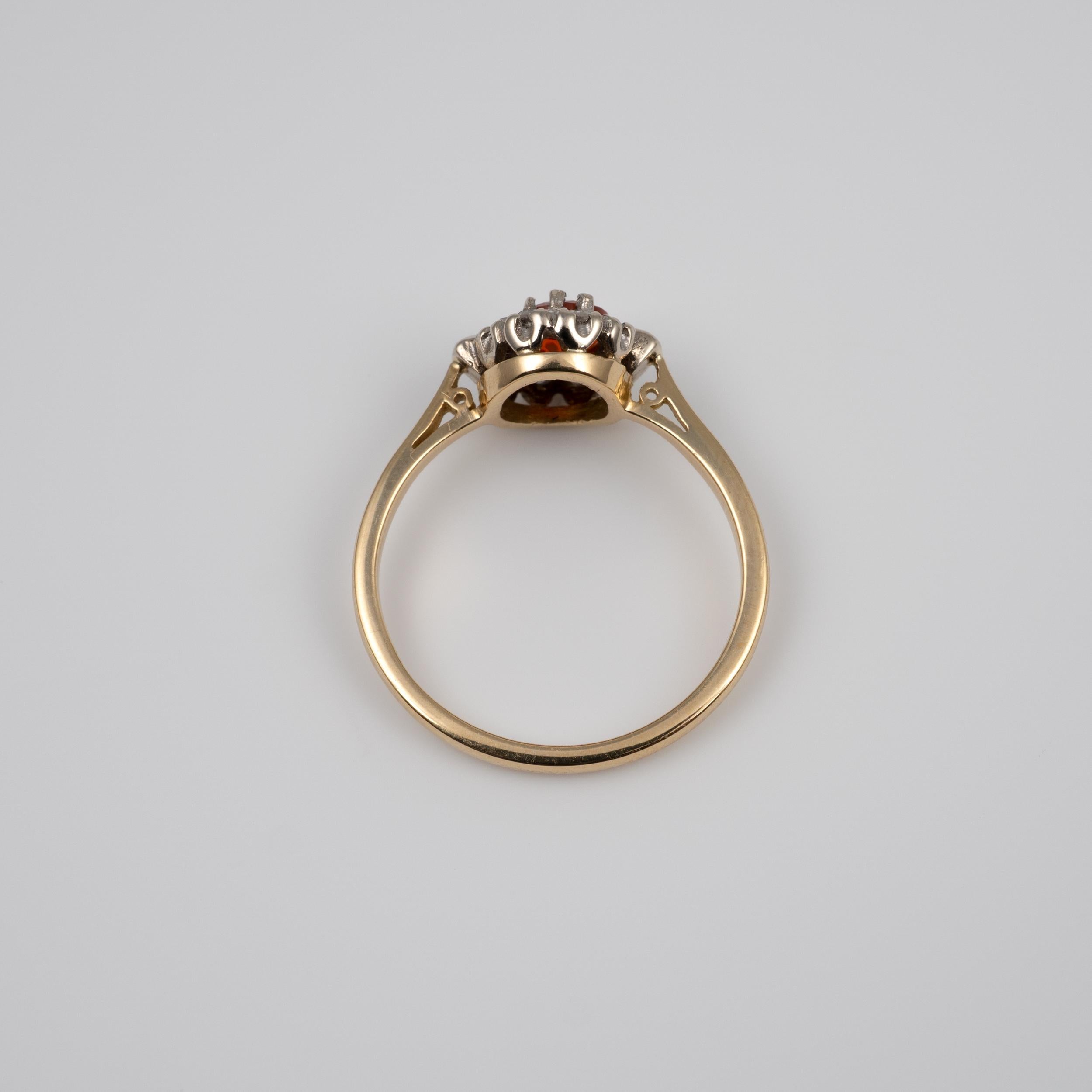 Round Cut Mexican Fire Opal Diamond Halo Ring 18 Karat Gold Ring
