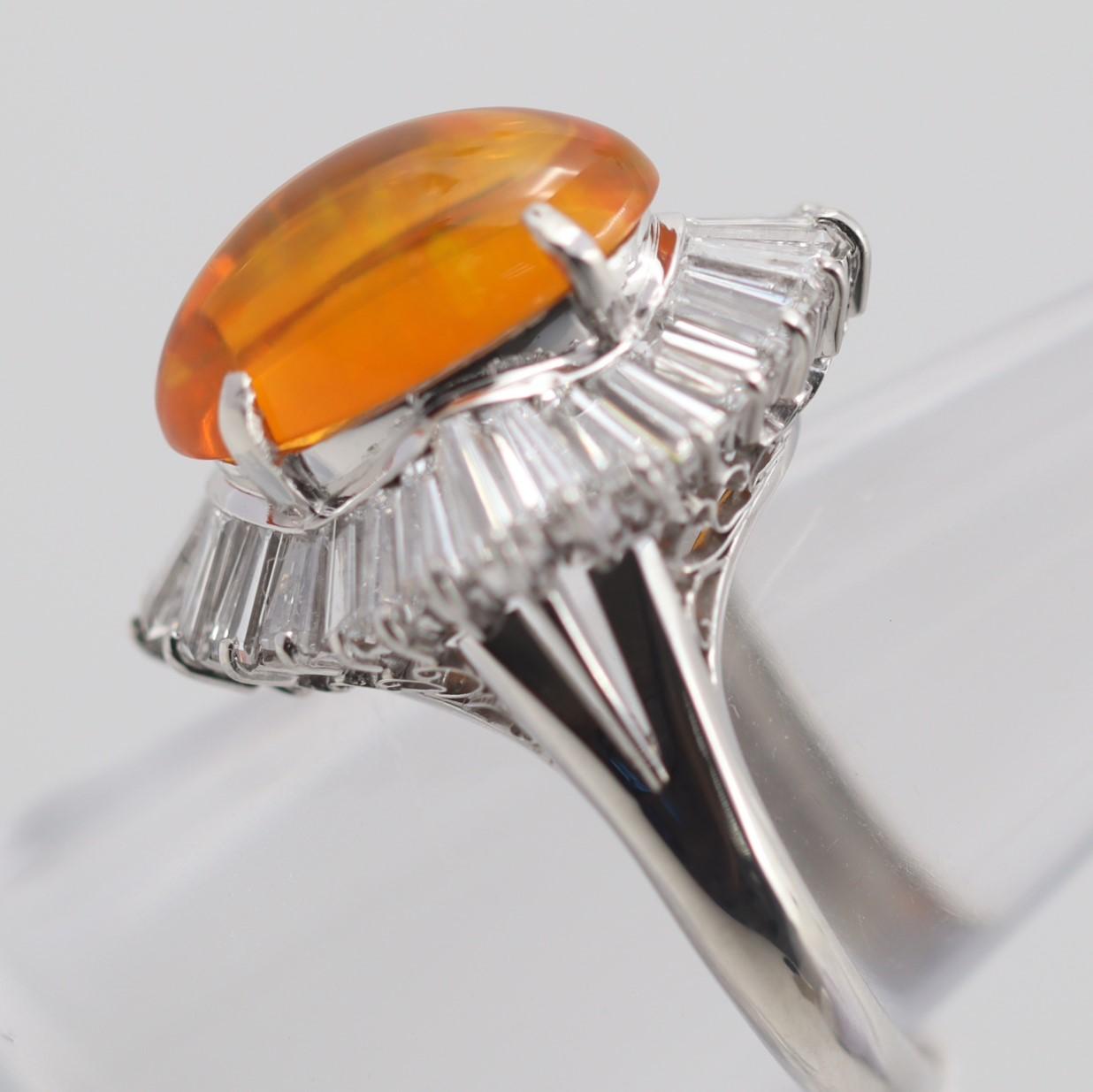 Mixed Cut Mexican Fire Opal Diamond Platinum Ballerina Ring For Sale