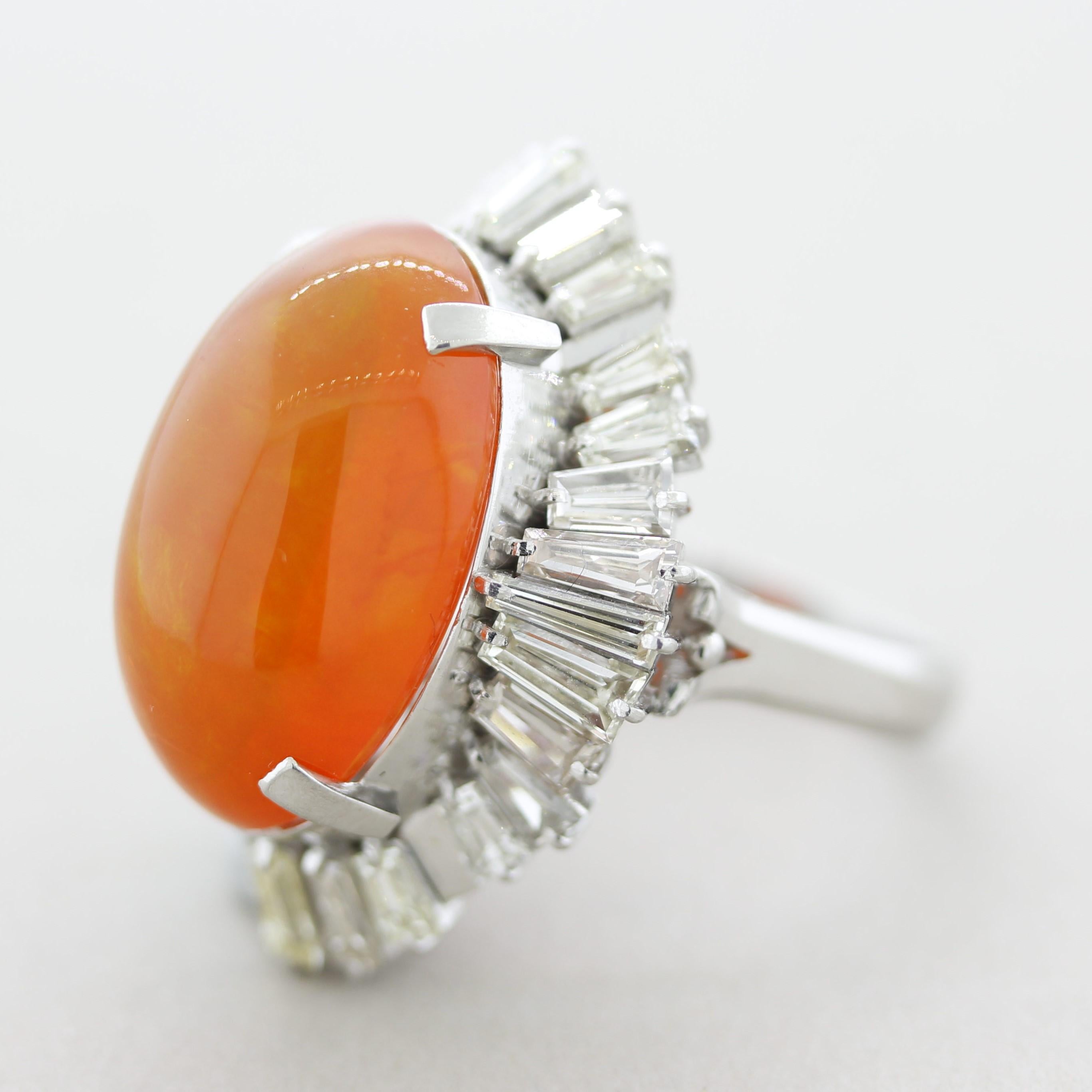 Women's Mexican Fire Opal Diamond Platinum Cocktail Ring