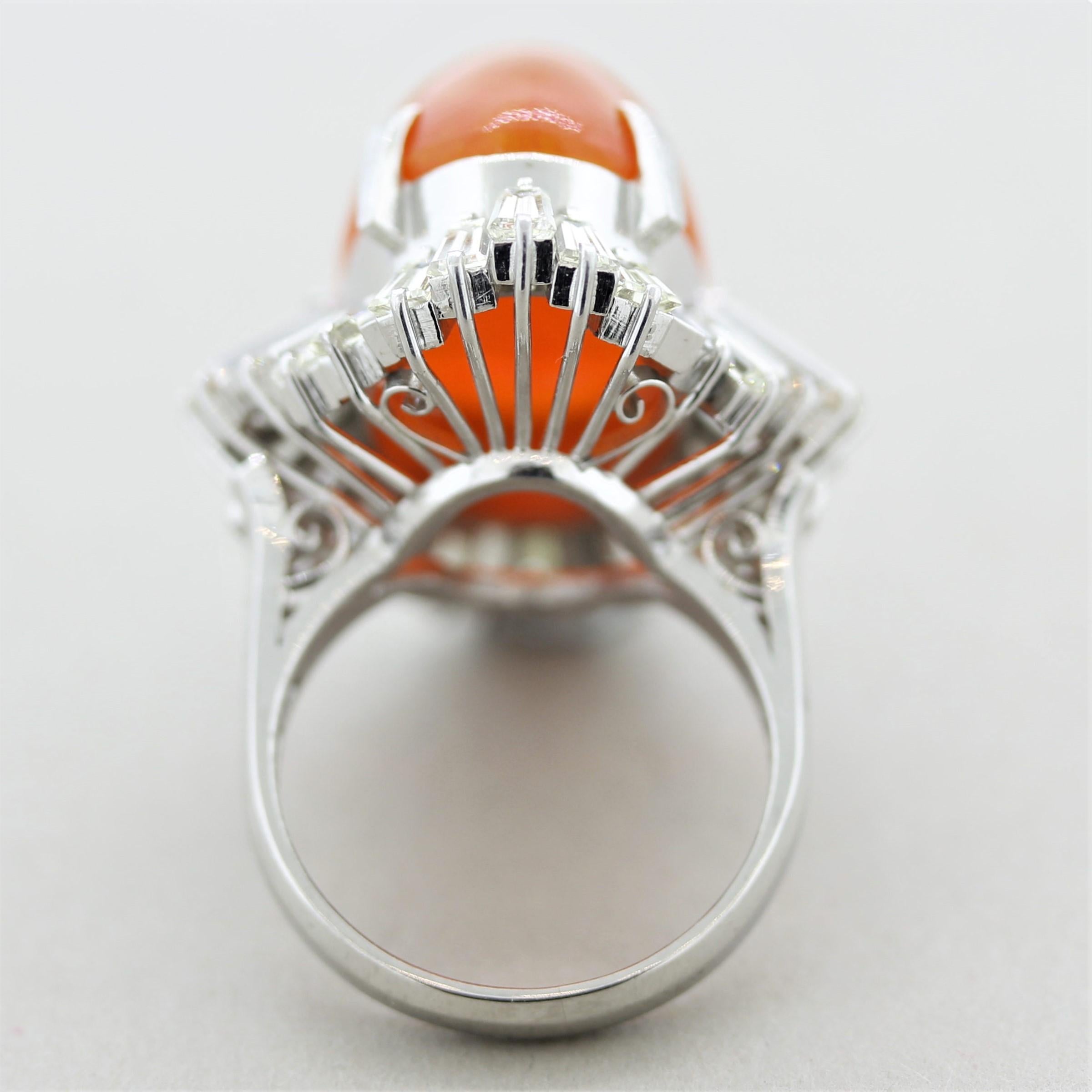 Mexican Fire Opal Diamond Platinum Cocktail Ring 1