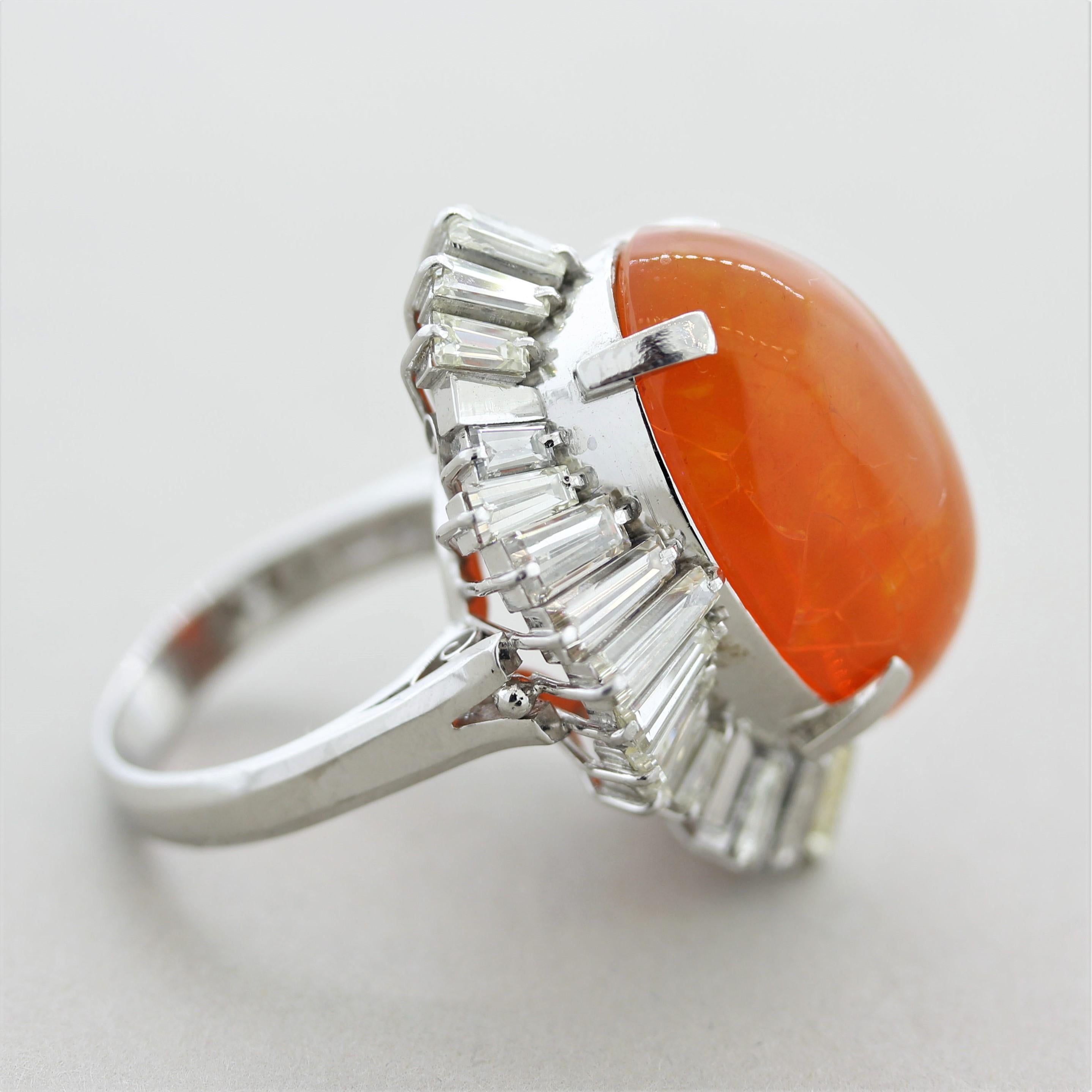 Mexican Fire Opal Diamond Platinum Cocktail Ring 2