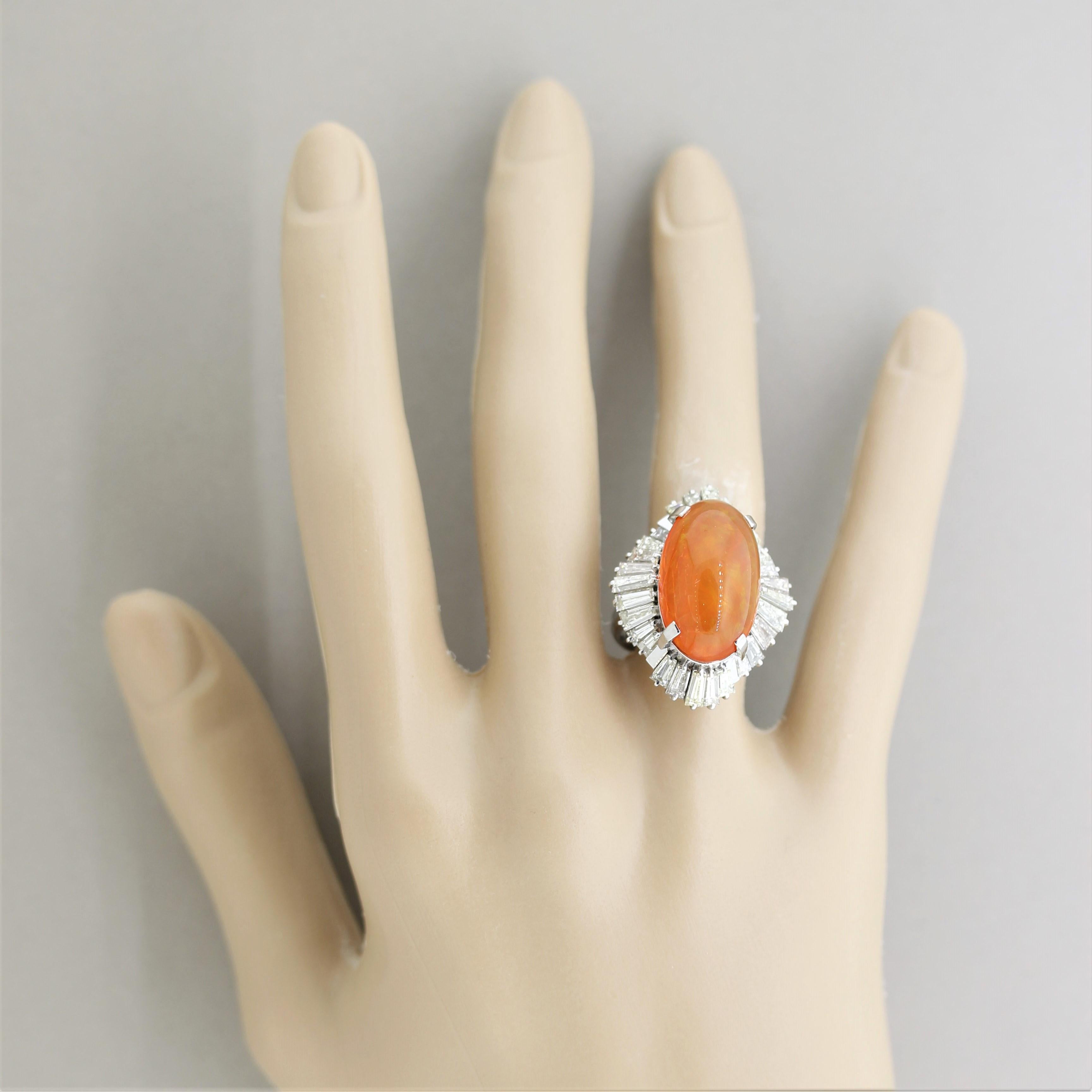 Mexican Fire Opal Diamond Platinum Cocktail Ring 3