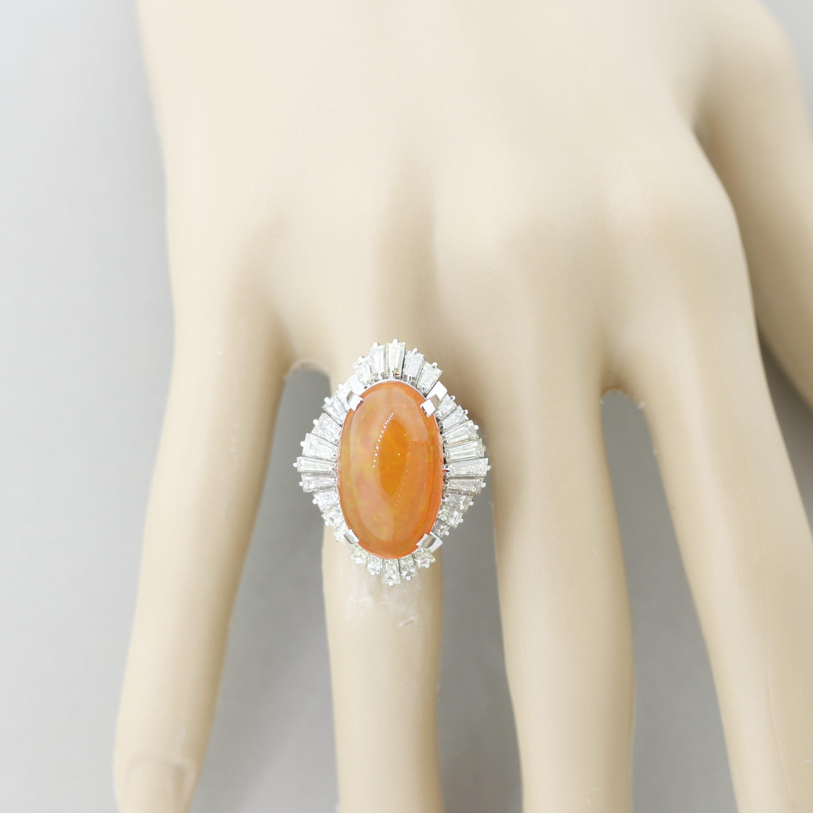 Mexican Fire Opal Diamond Platinum Cocktail Ring 4