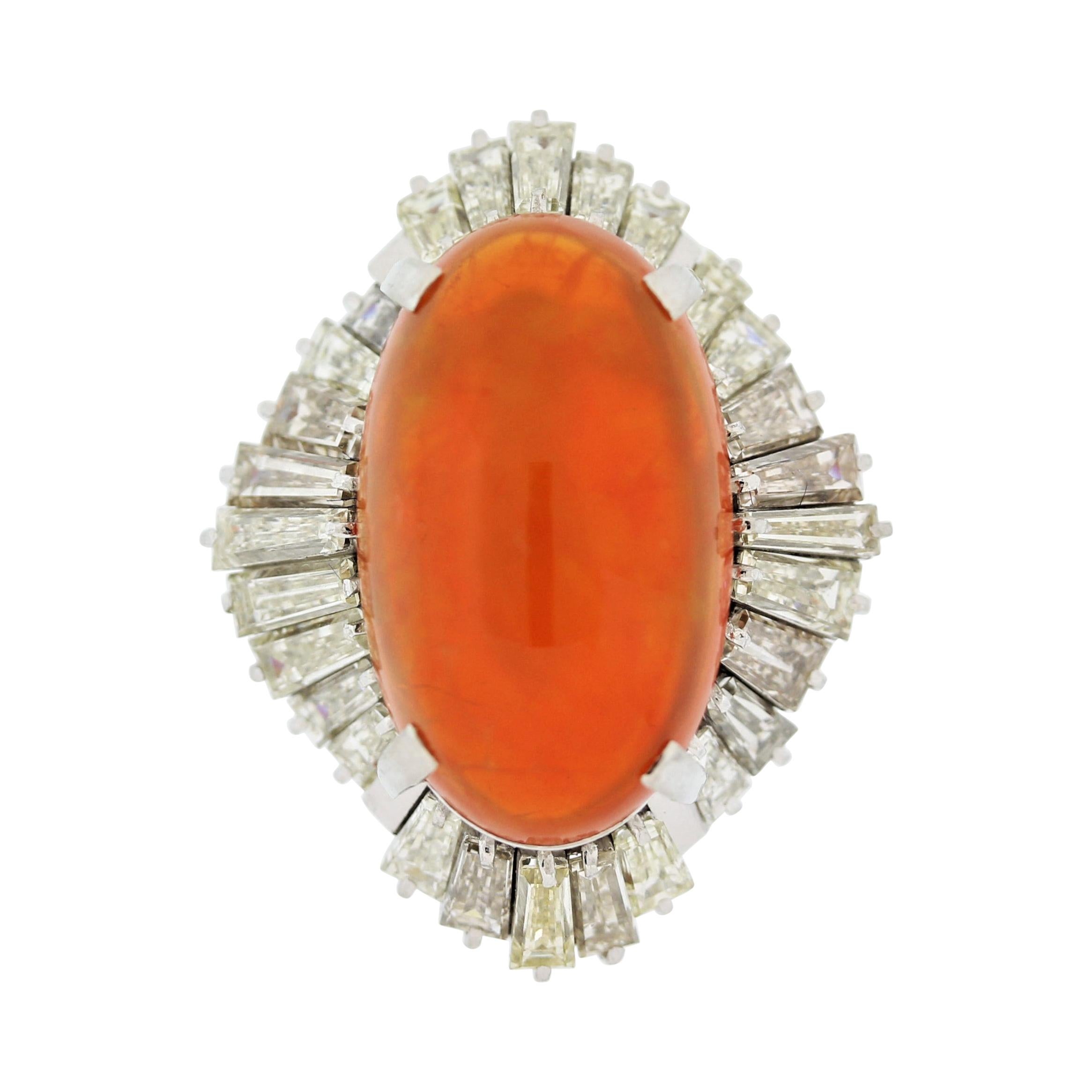 Mexican Fire Opal Diamond Platinum Cocktail Ring