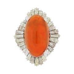 Mexican Fire Opal Diamond Platinum Cocktail Ring