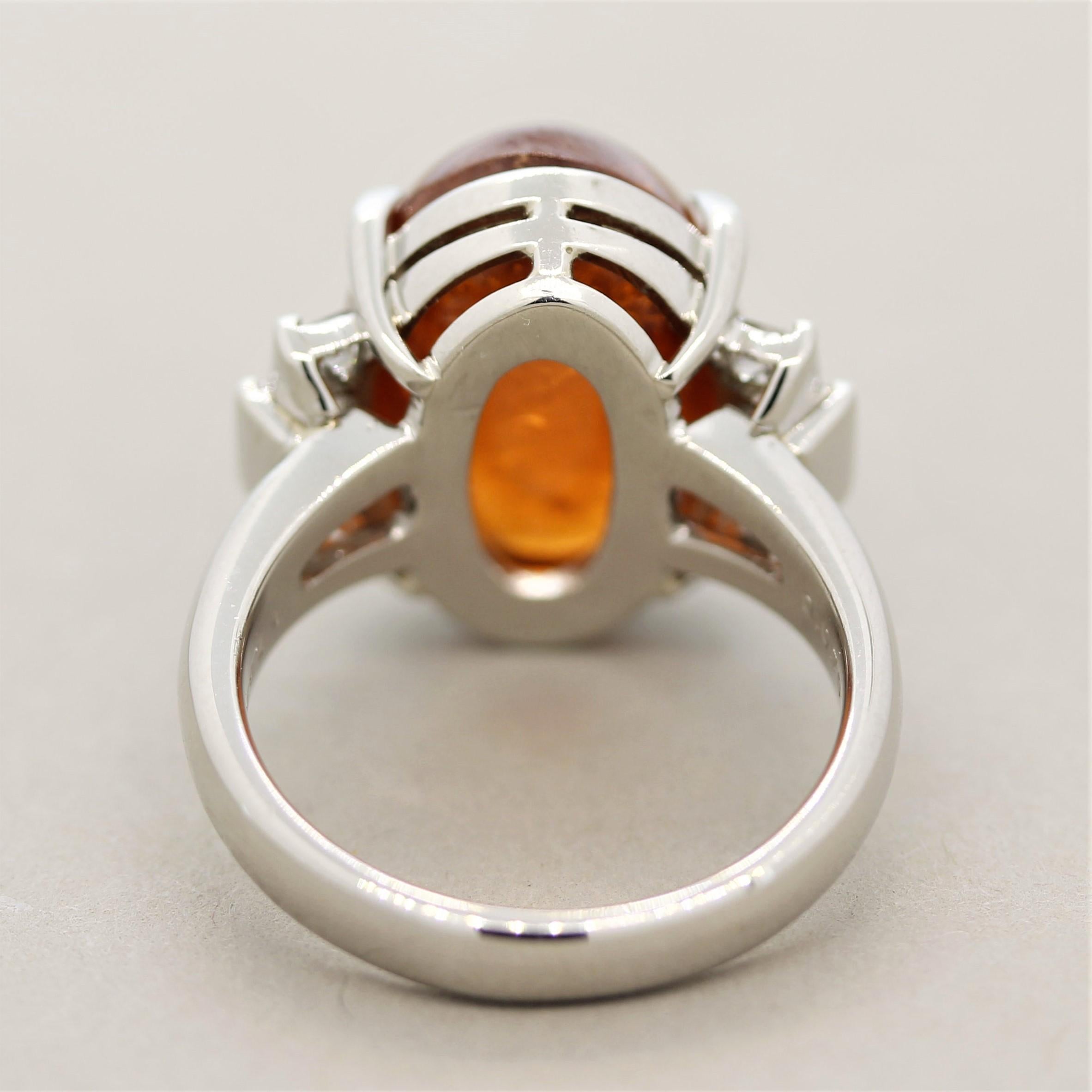 Mexican Fire Opal Diamond Platinum Ring In New Condition In Beverly Hills, CA