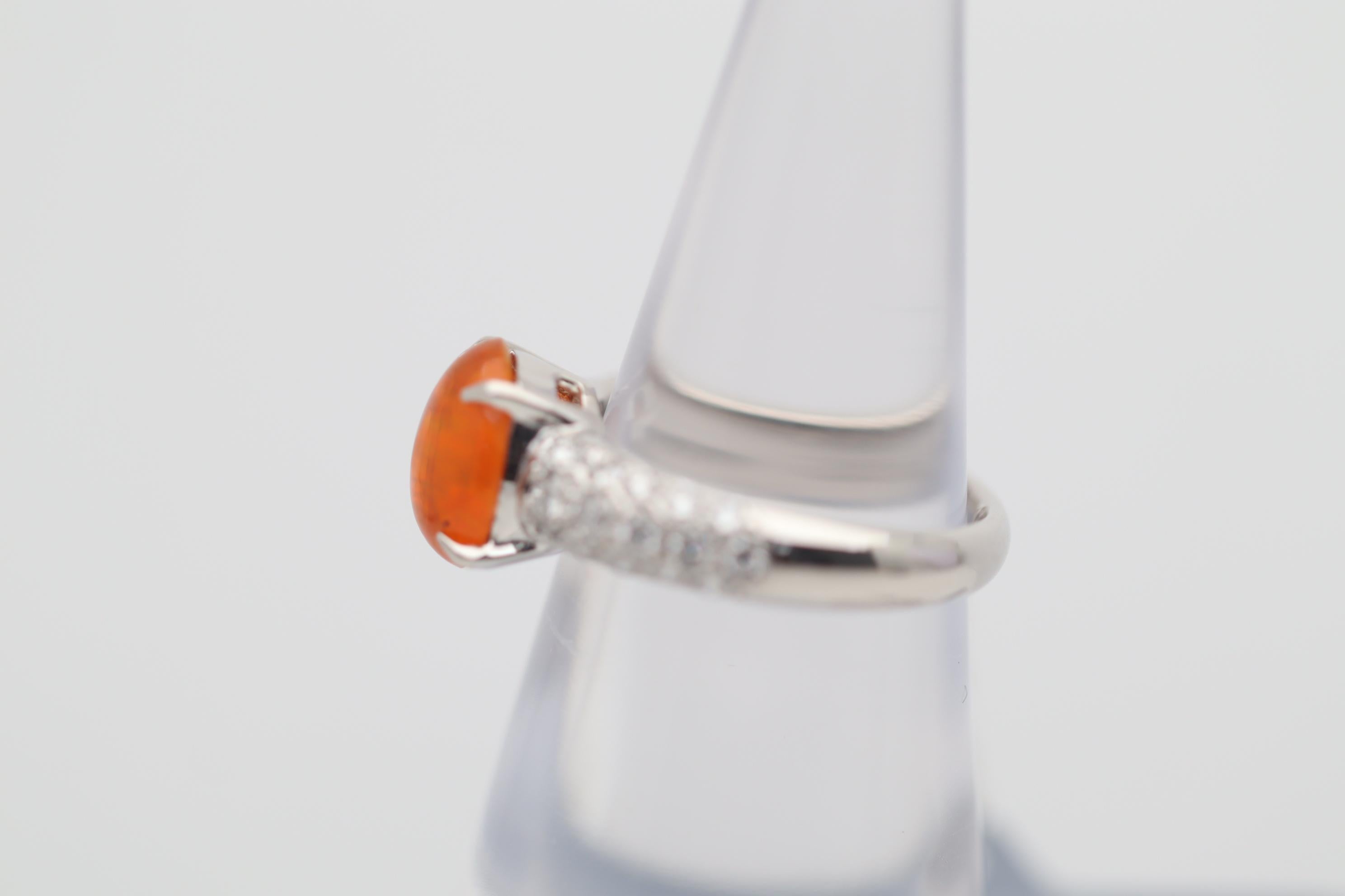 Cabochon Mexican Fire Opal Diamond Platinum Ring For Sale