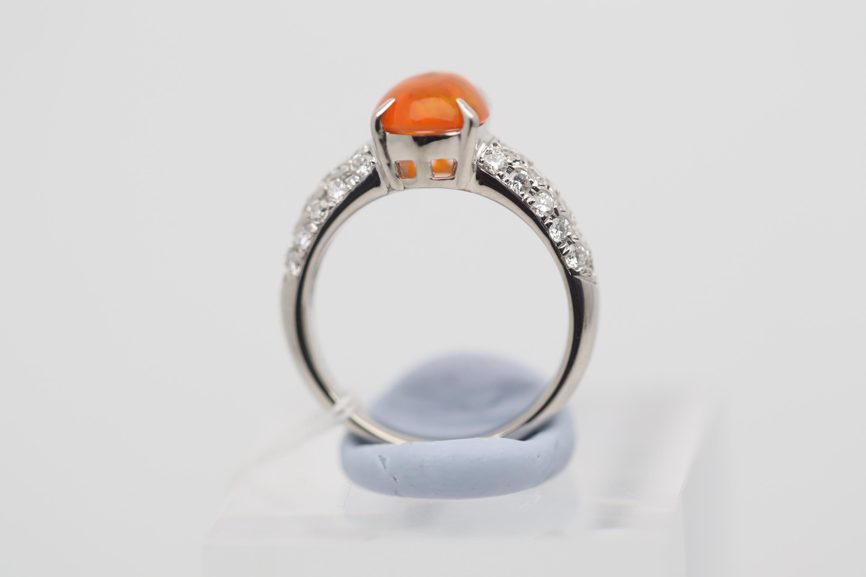Mexican Fire Opal Diamond Platinum Ring In New Condition For Sale In Beverly Hills, CA