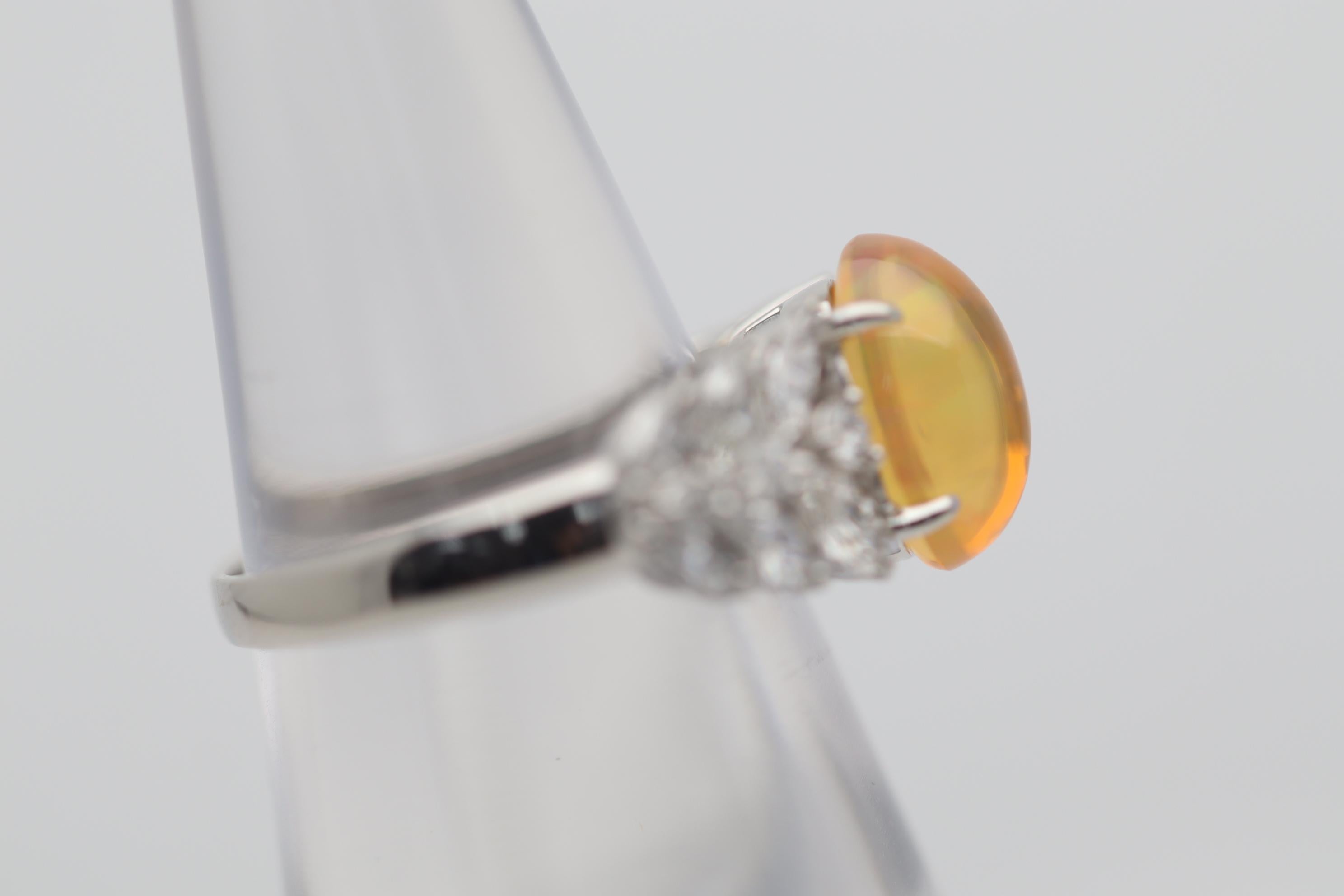 Mexican Fire Opal Diamond Platinum Ring For Sale 1