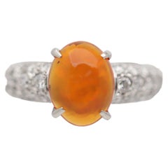 Mexican Fire Opal Diamond Platinum Ring