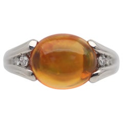 Mexican Fire Opal Diamond Platinum Ring