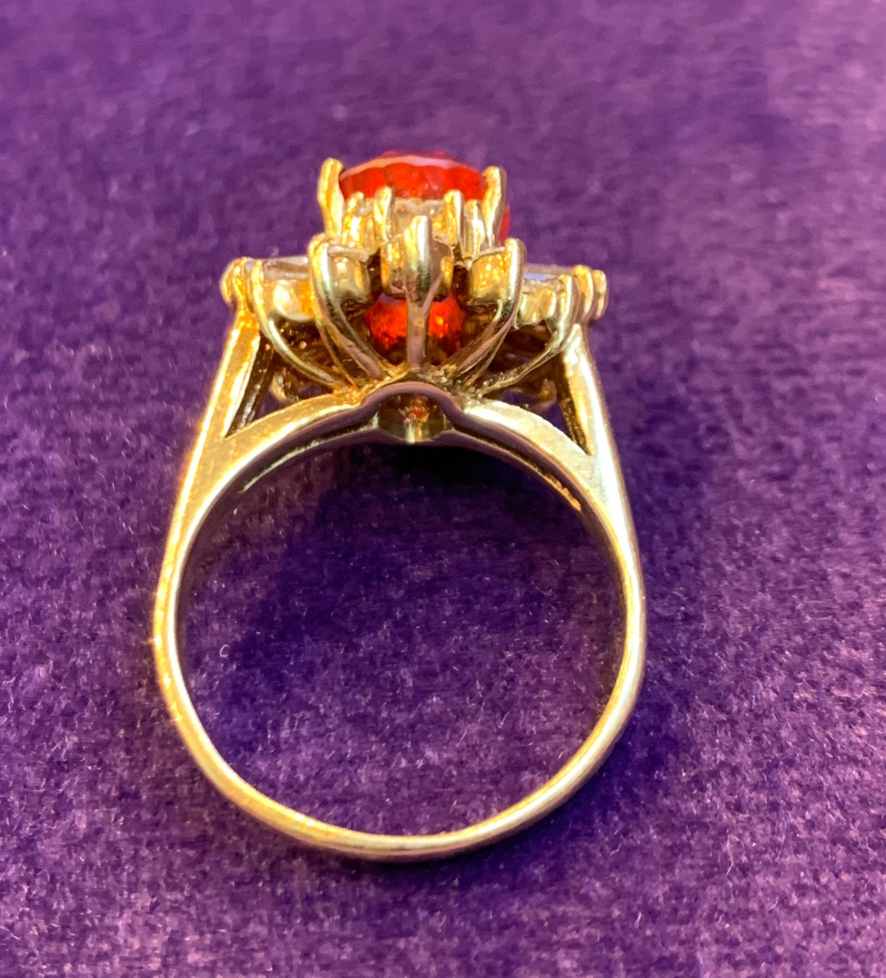 Oval Cut Mexican Fire Opal & Diamond Ring For Sale