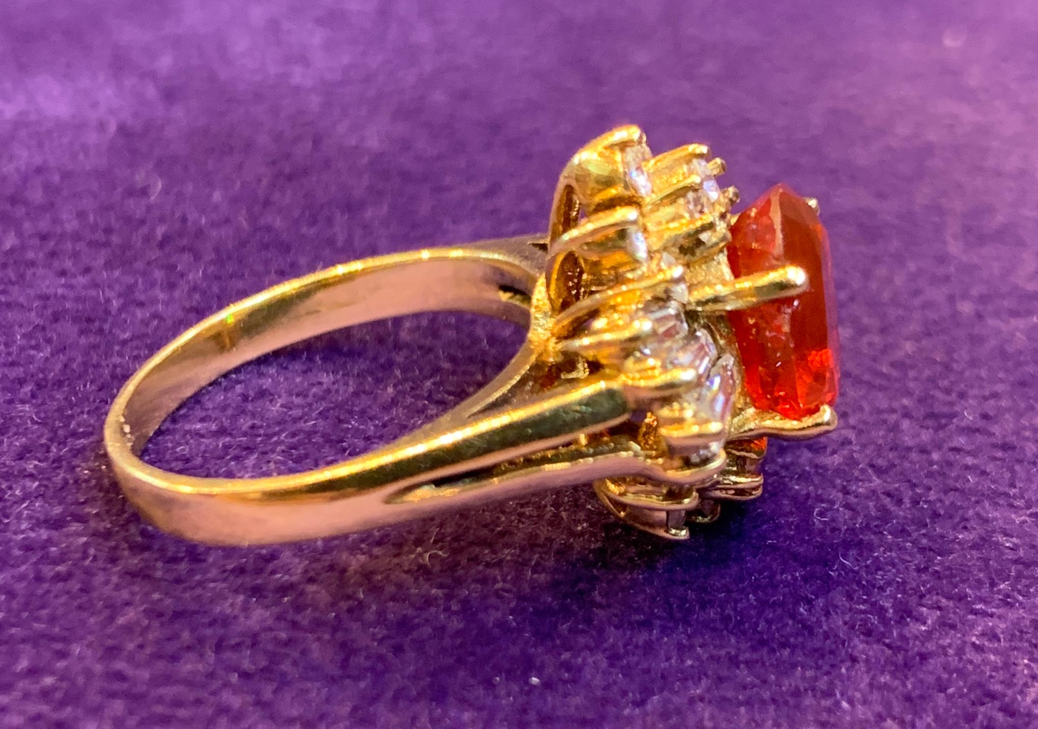 Mexican Fire Opal & Diamond Ring In Excellent Condition In New York, NY