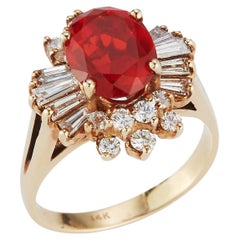 Vintage Mexican Fire Opal & Diamond Ring