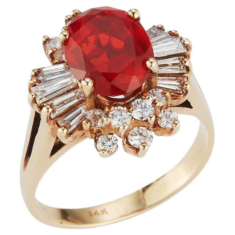 Mexican Fire Opal and Diamond Ring For Sale at 1stDibs