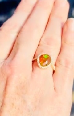 MEXICAN FIRE OPAL & Diamonds Ring