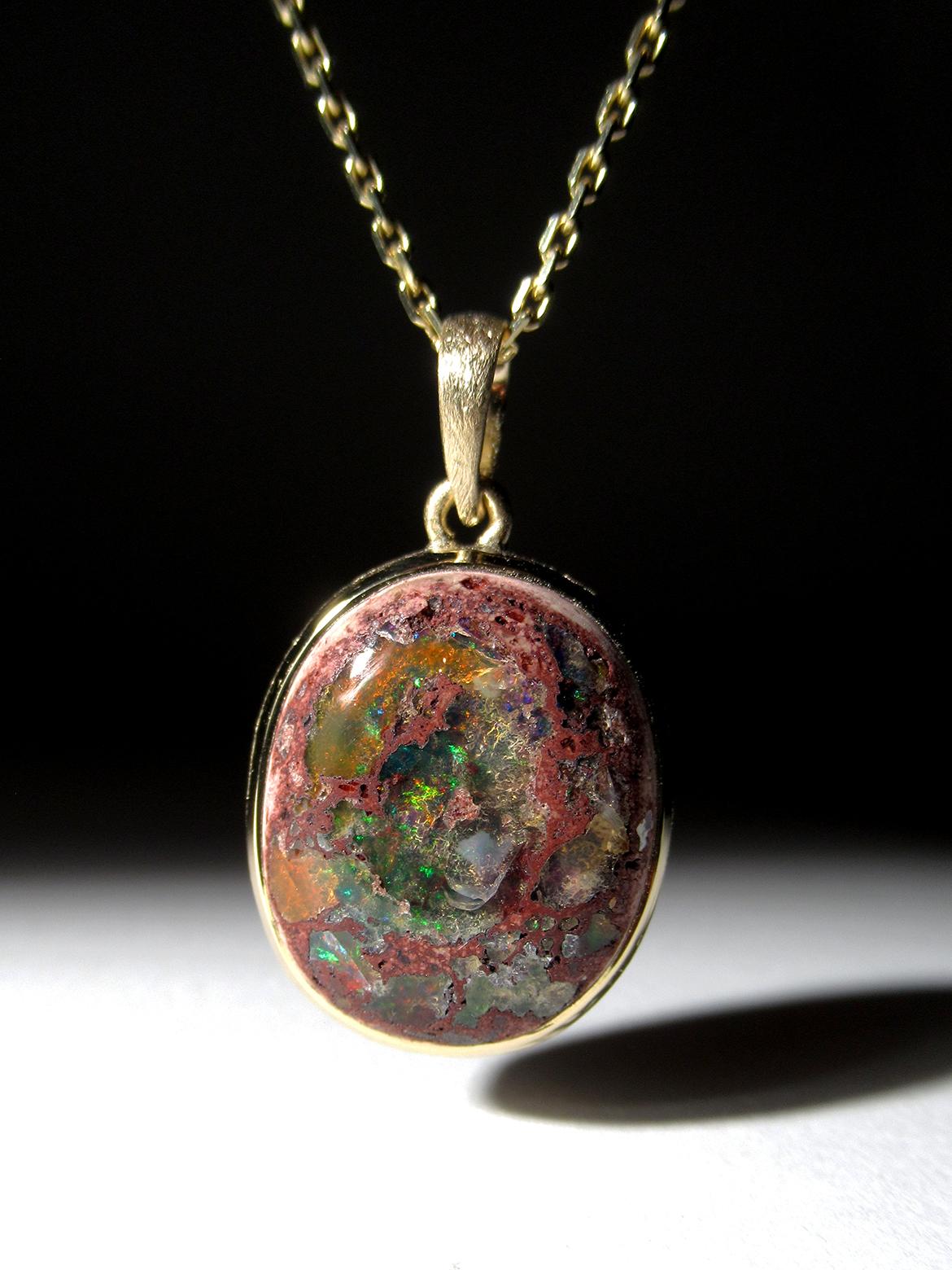 Mexican Fire Opal Gold Silver necklace 19 ct wife gift birthday special person For Sale 4