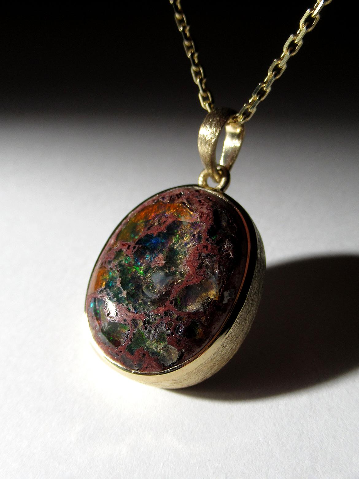 Mexican Fire Opal Gold Silver necklace 19 ct wife gift birthday special person For Sale 5