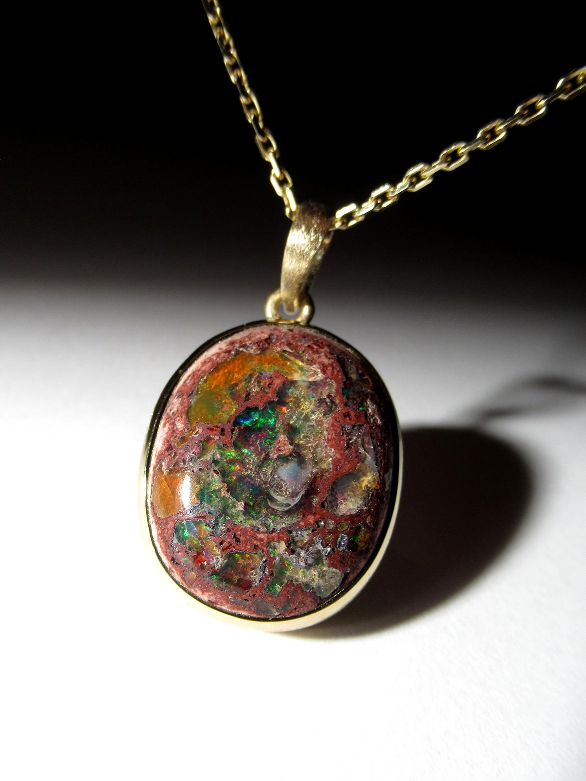 Mexican Fire Opal Gold Silver necklace 19 ct wife gift birthday special person For Sale 7