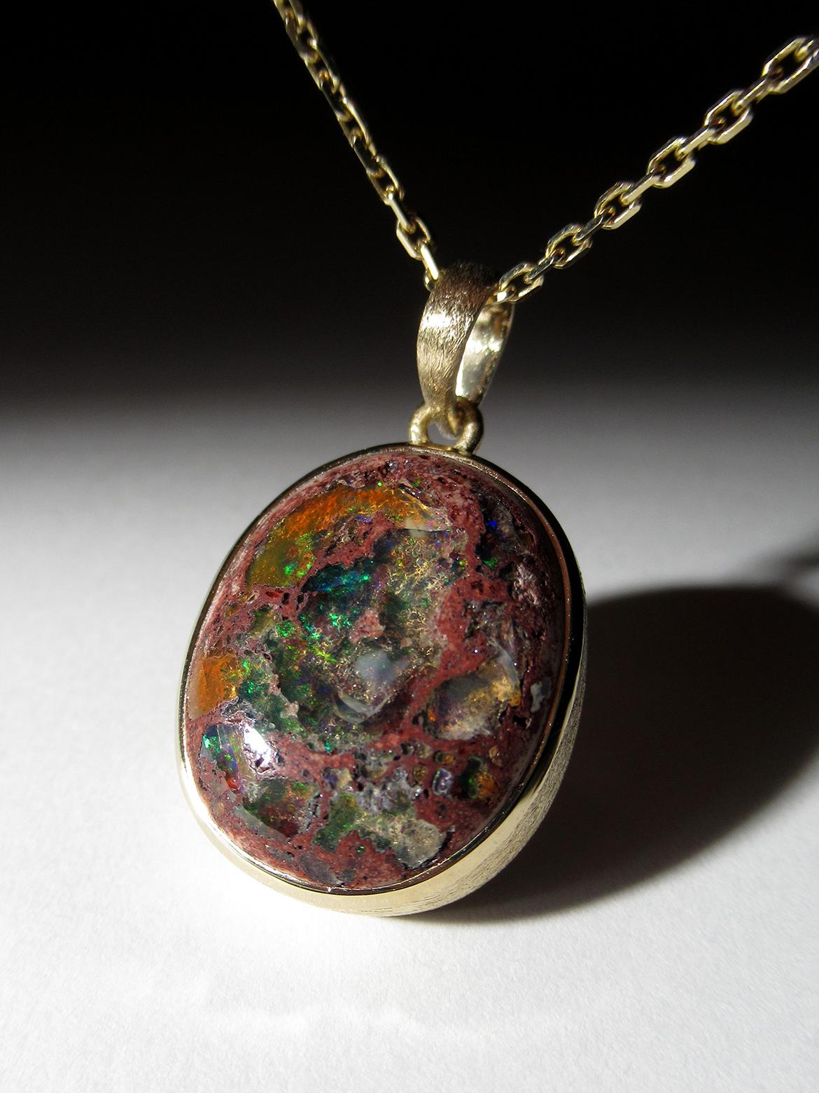 Mexican Fire Opal Gold Silver necklace 19 ct wife gift birthday special person For Sale 8