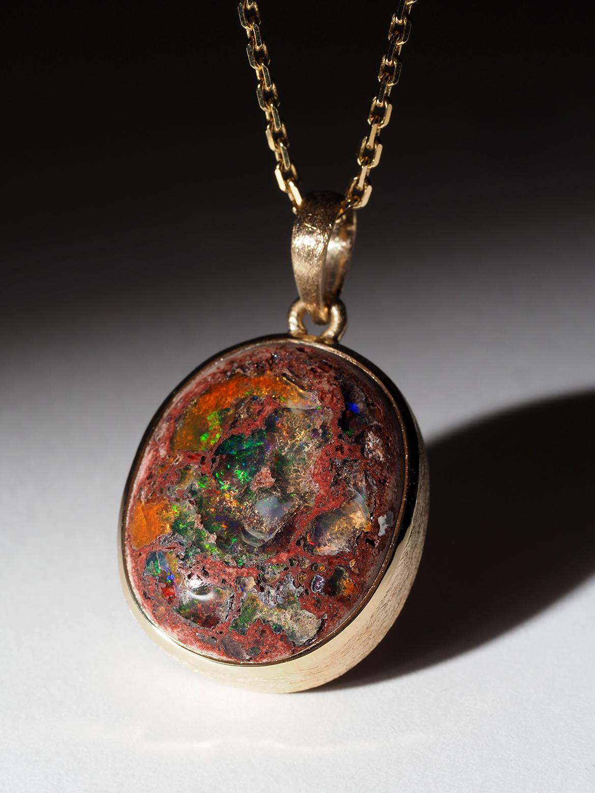 Artisan Mexican Fire Opal Gold Silver necklace 19 ct wife gift birthday special person For Sale
