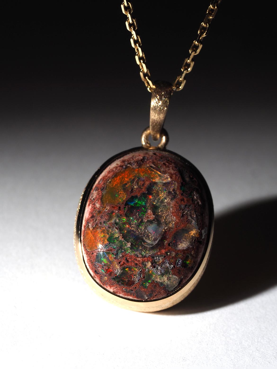 Oval Cut Mexican Fire Opal Gold Silver necklace 19 ct wife gift birthday special person For Sale