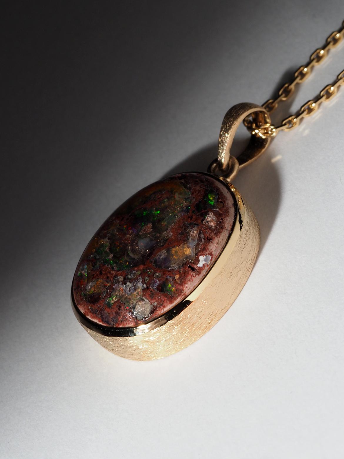Mexican Fire Opal Gold Silver necklace 19 ct wife gift birthday special person For Sale 2