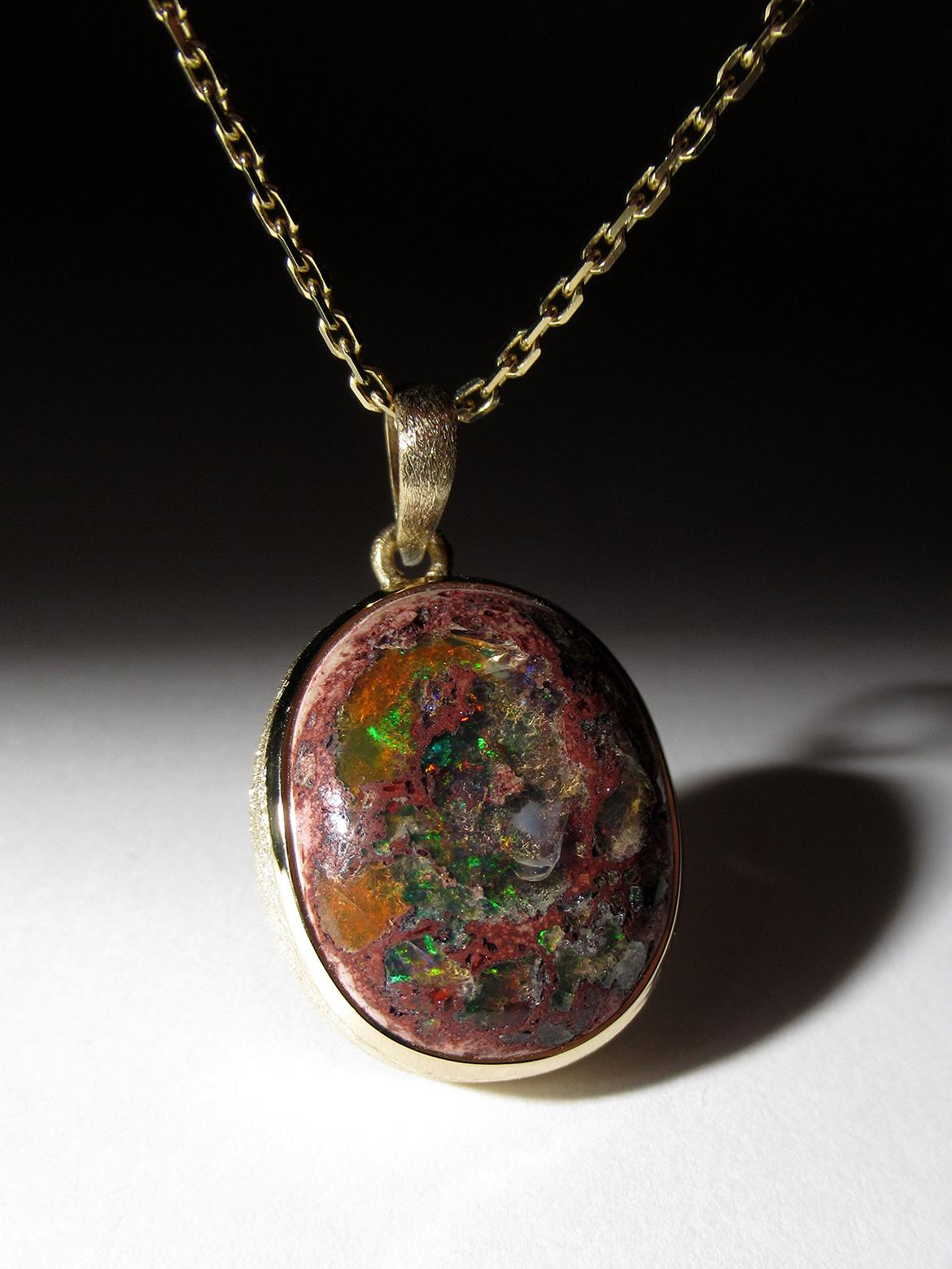 Mexican Fire Opal Gold Silver necklace 19 ct wife gift birthday special person For Sale 3