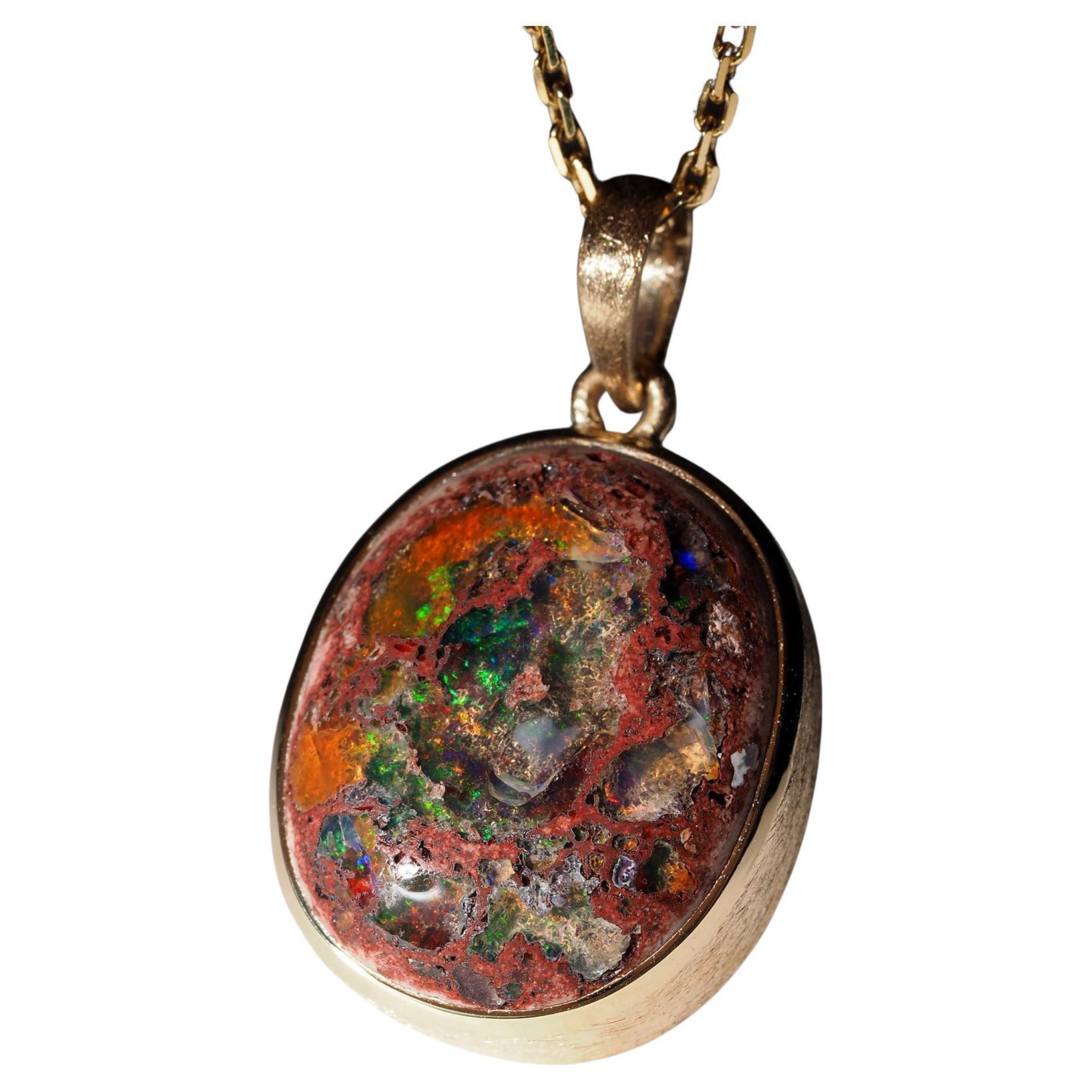 Mexican Fire Opal Gold Silver necklace 19 ct wife gift birthday special person For Sale