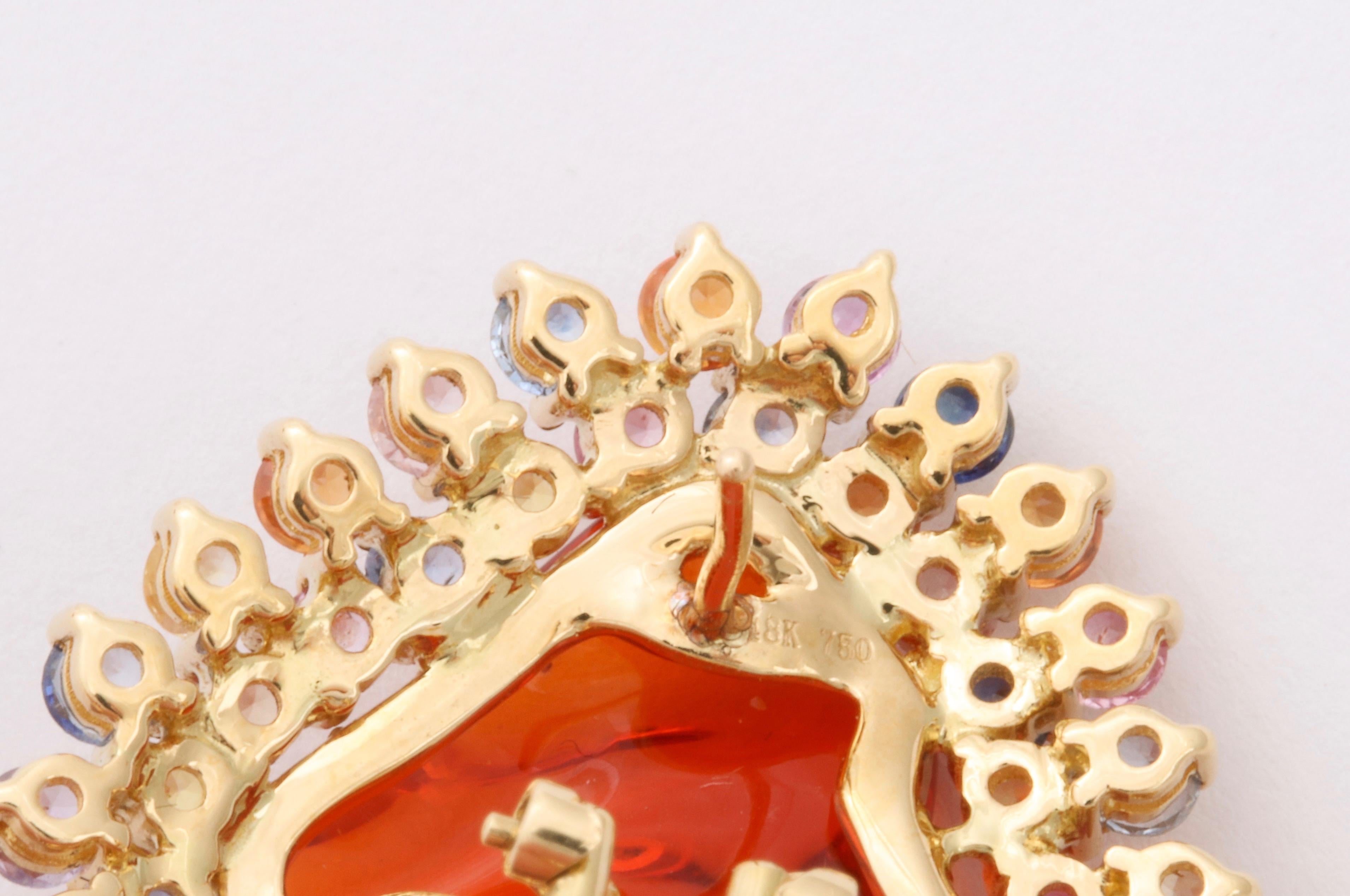 Women's Mexican Fire Opal Multi-Color Sapphire Gold Earclips