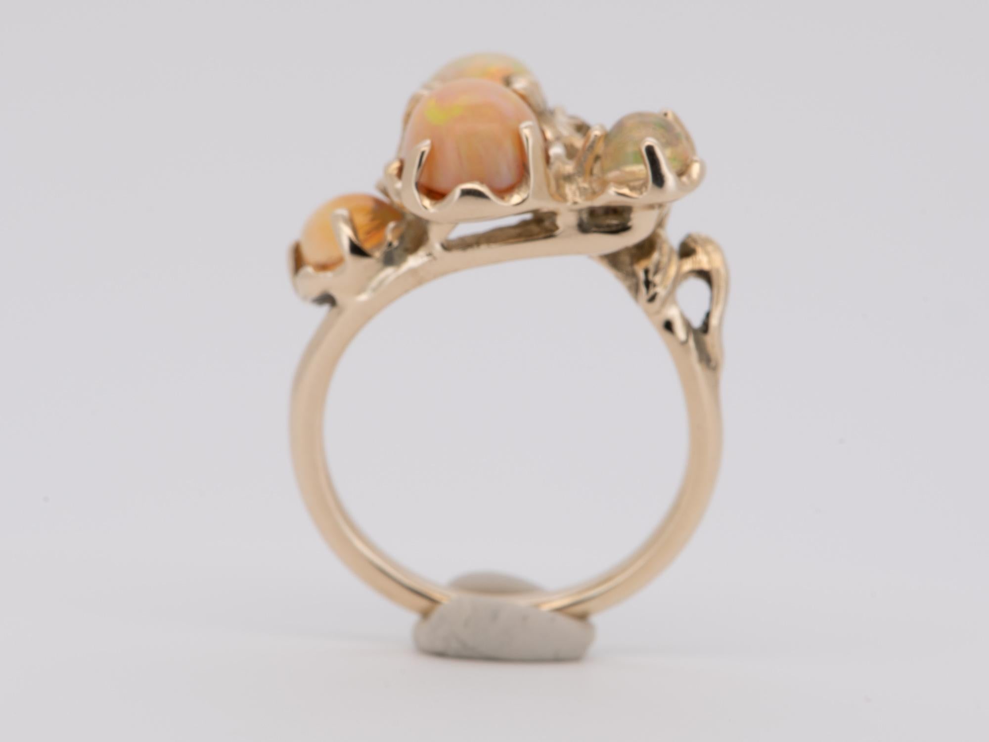 Mexican Fire Opal Organic Branch Ring 14K Gold R6728 In Good Condition For Sale In Osprey, FL