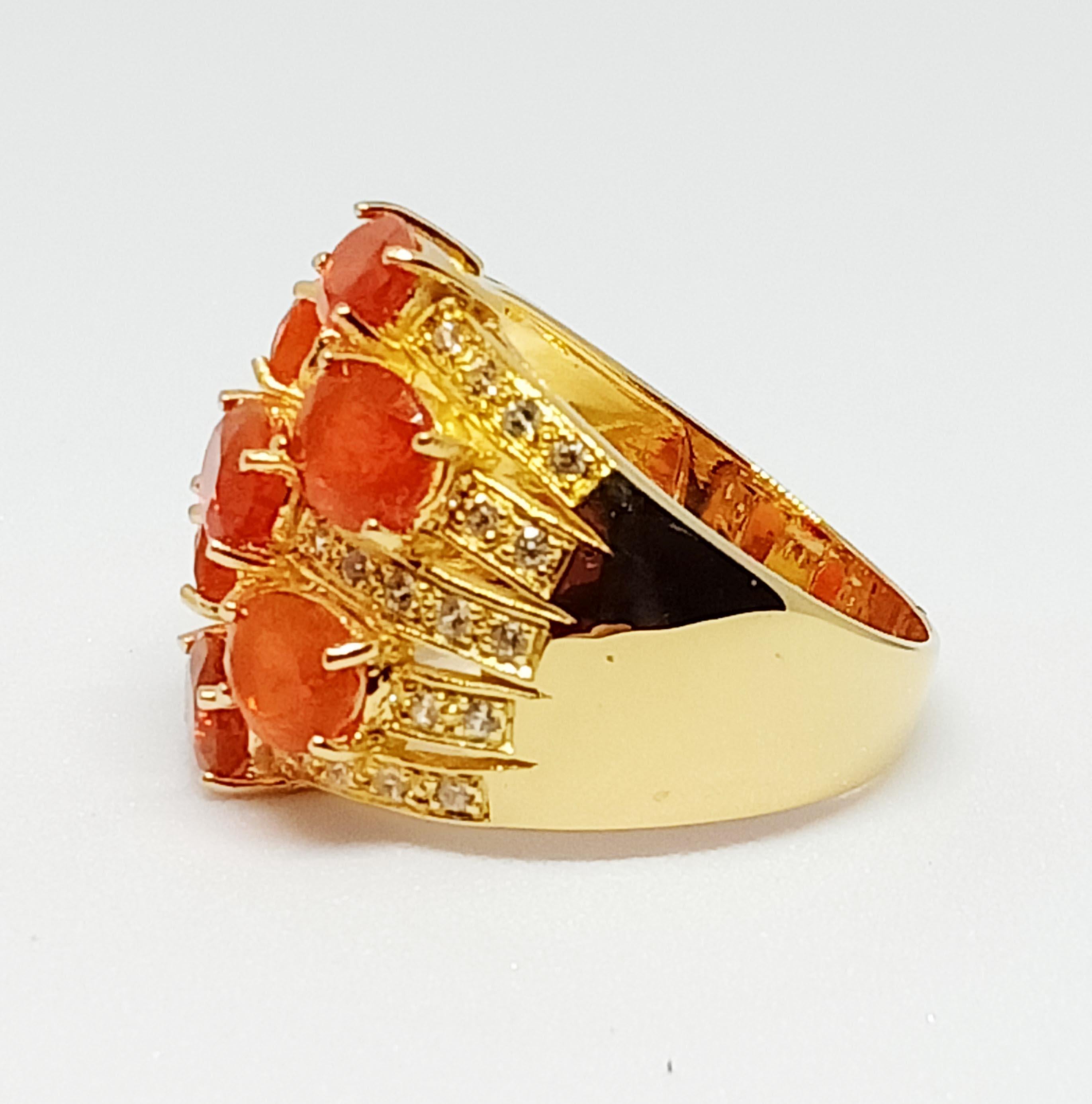 Oval Cut mexican fire opal ring. (3.38cts) 18K gold plated over sterling silver.