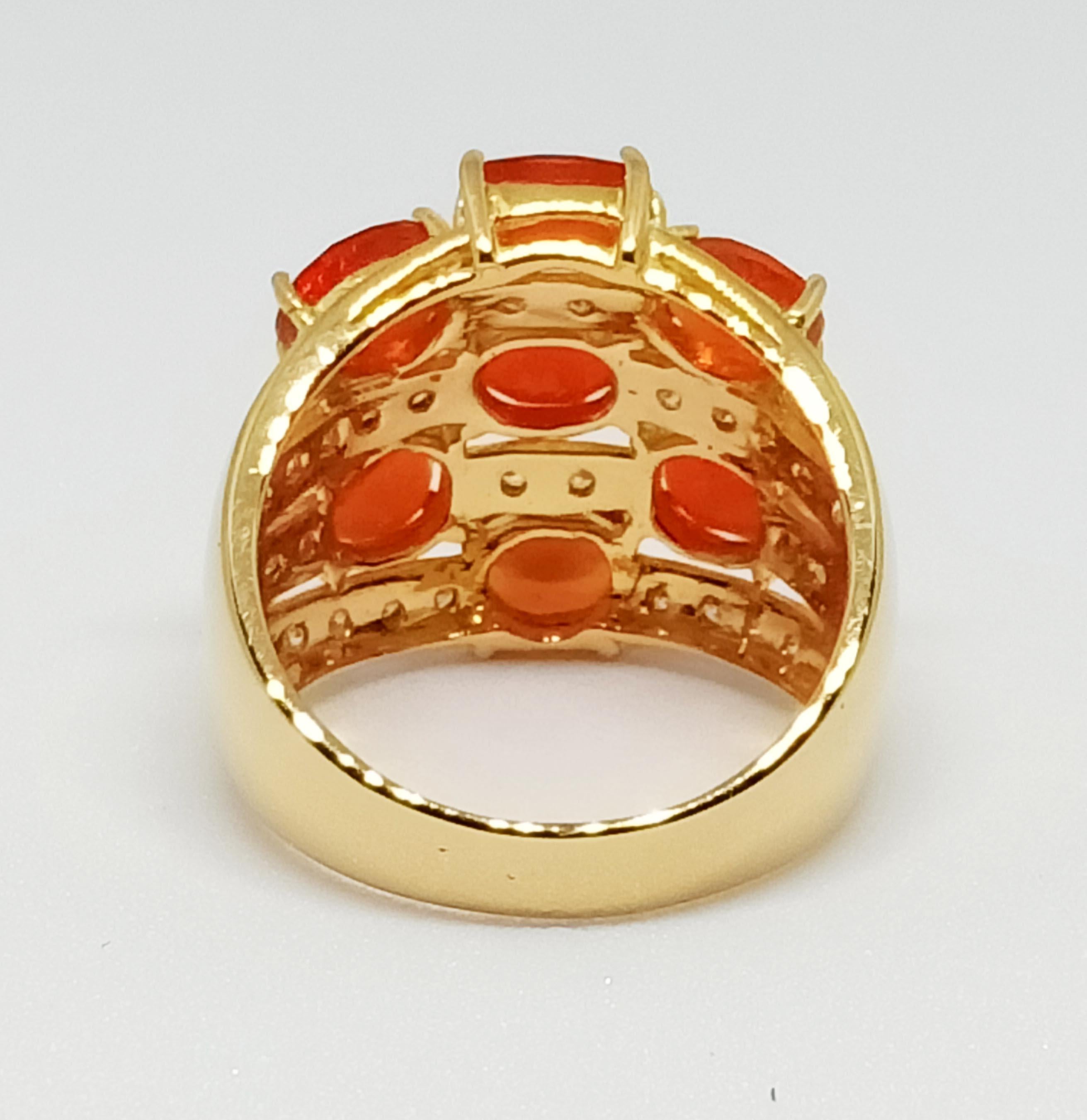 mexican fire opal ring. (3.38cts) 18K gold plated over sterling silver. In New Condition In Bangkok, TH