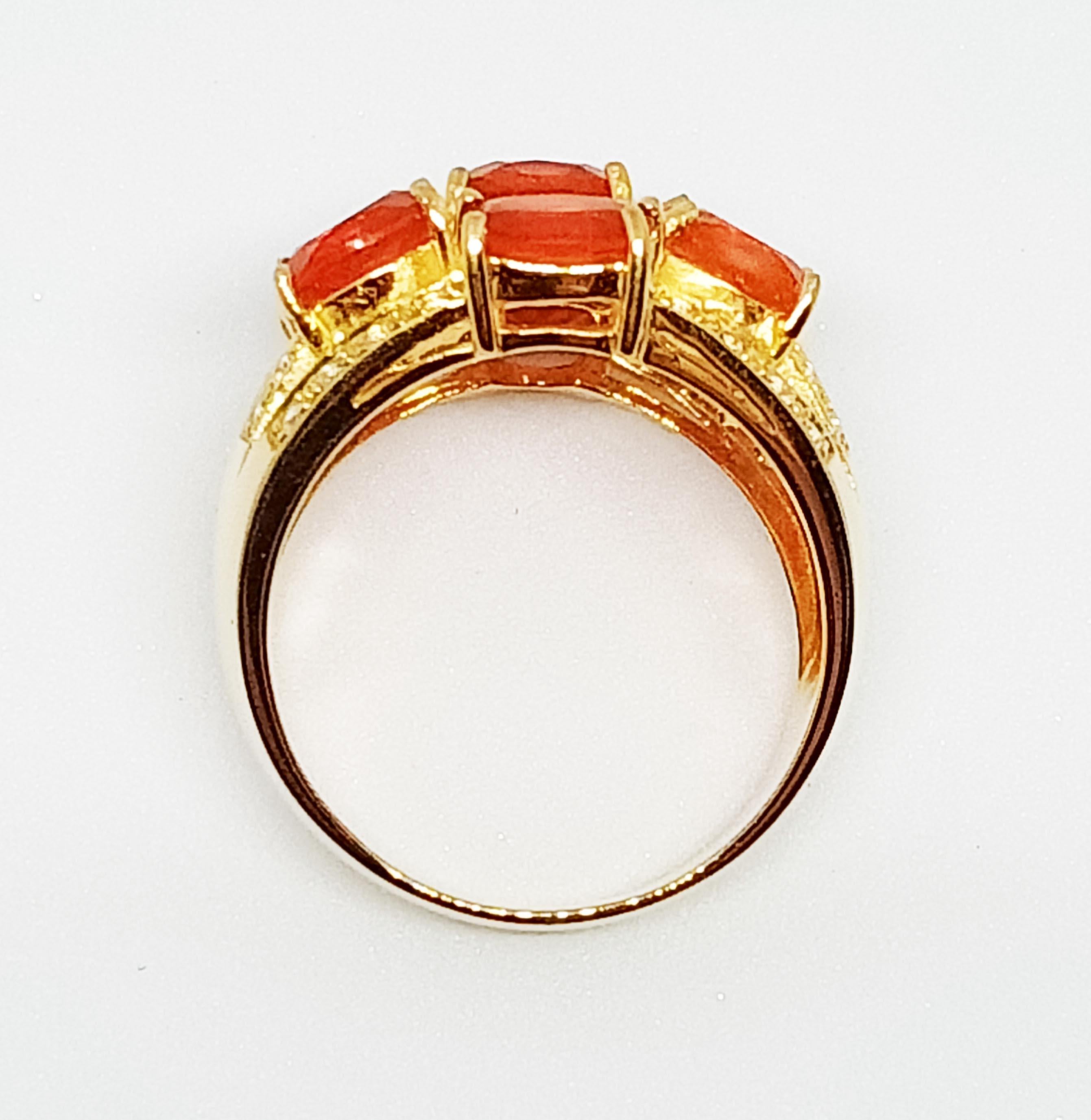 Women's mexican fire opal ring. (3.38cts) 18K gold plated over sterling silver.