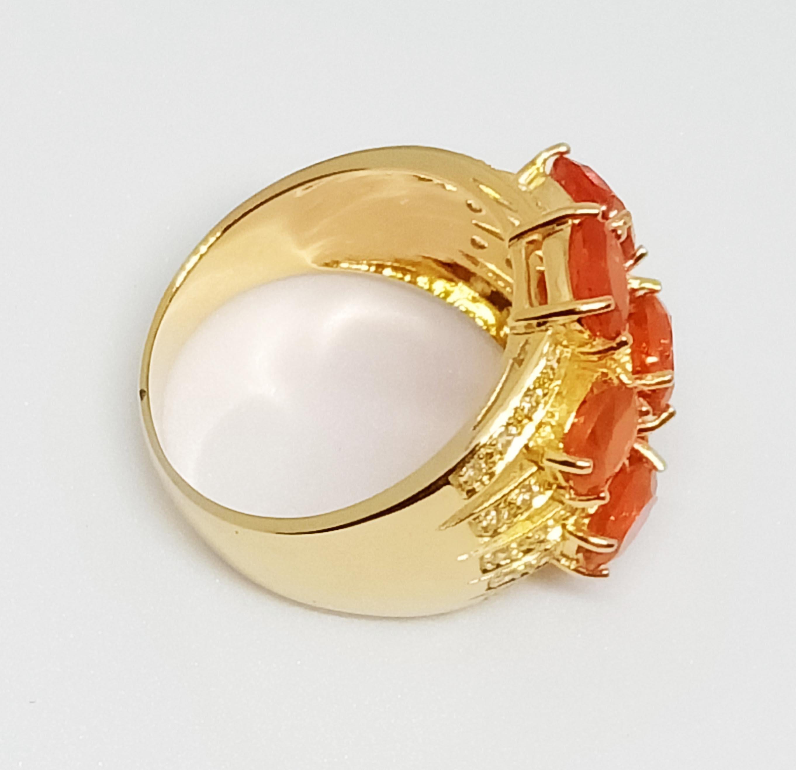 mexican fire opal ring. (3.38cts) 18K gold plated over sterling silver. 1