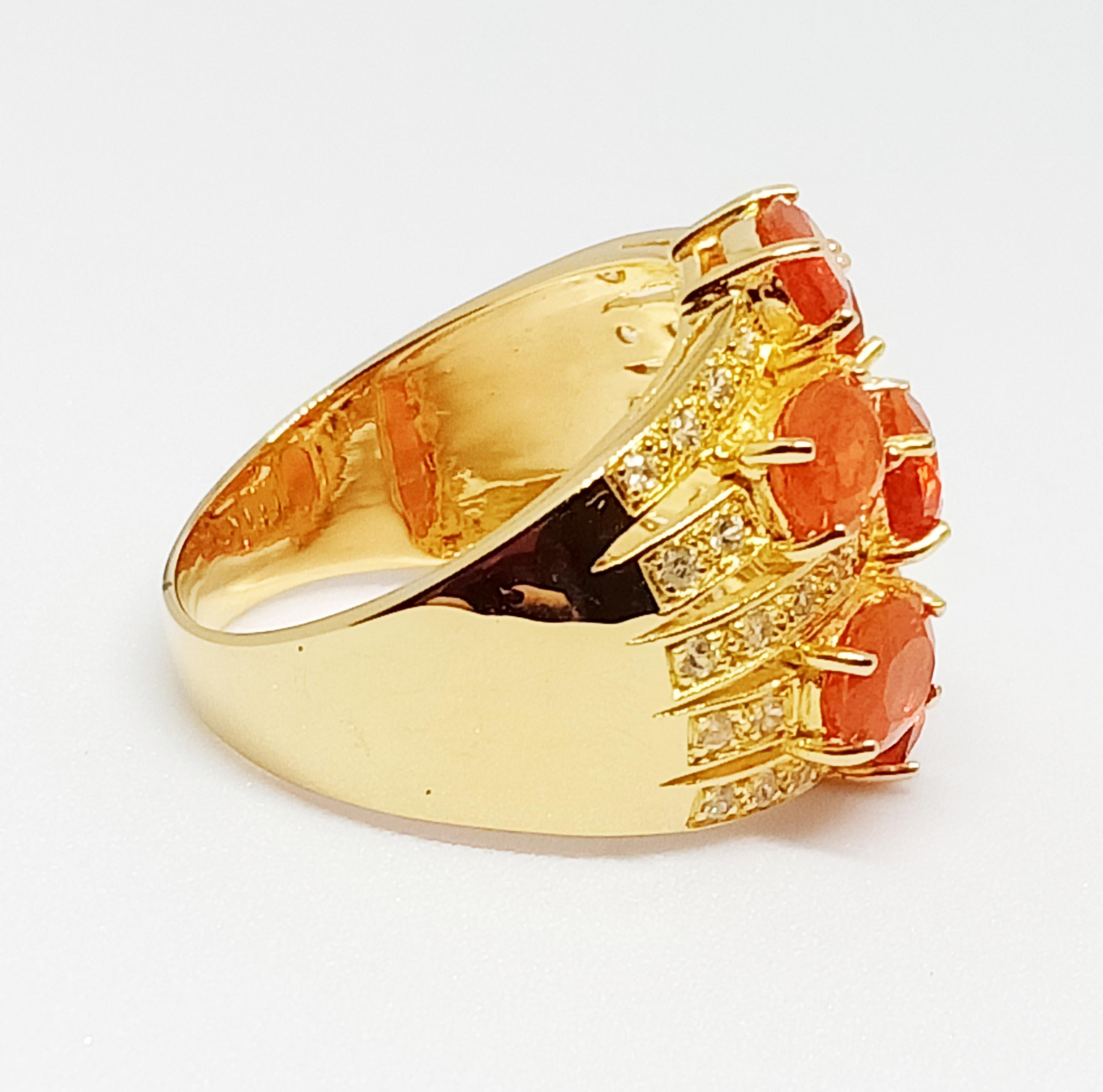 mexican fire opal ring. (3.38cts) 18K gold plated over sterling silver. 2