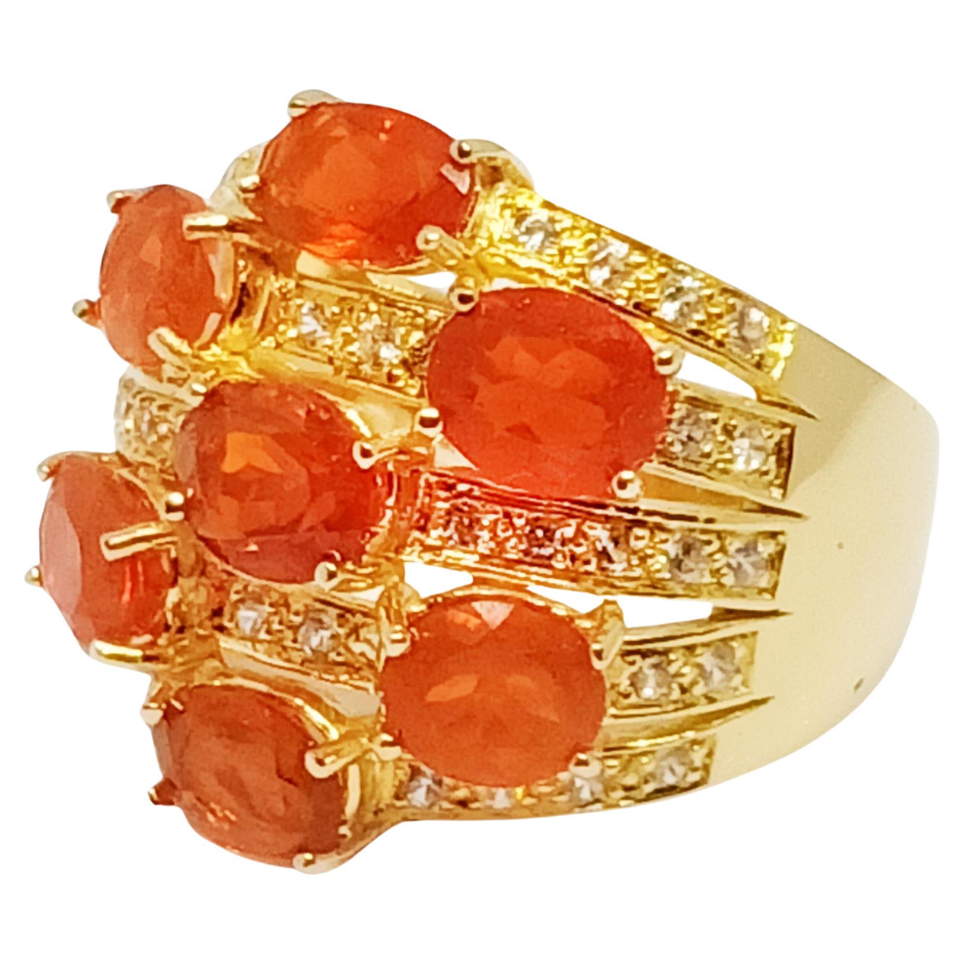 Mexikanischer Feueropal-Ring. (3,38 Karat) 18 Karat vergoldet über Sterlingsilber.