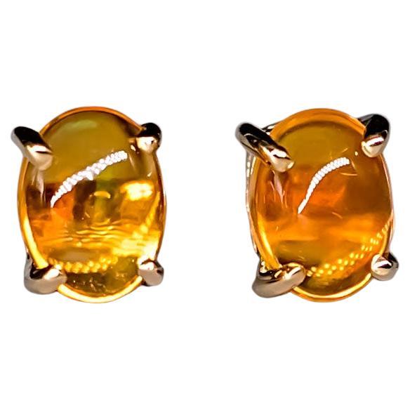 Mexican Fire Opal Stud Earrings in 14K Yellow Gold For Sale
