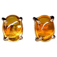 Mexican Fire Opal Stud Earrings in 14K Yellow Gold