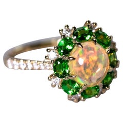 Mexican Fire Opal Tsavorite Diamond Engagement Wedding Ring 18K