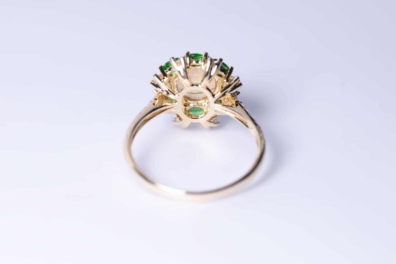 Anello di fidanzamento messicano con diamante e opale di fuoco in oro giallo 18 carati in vendita 5