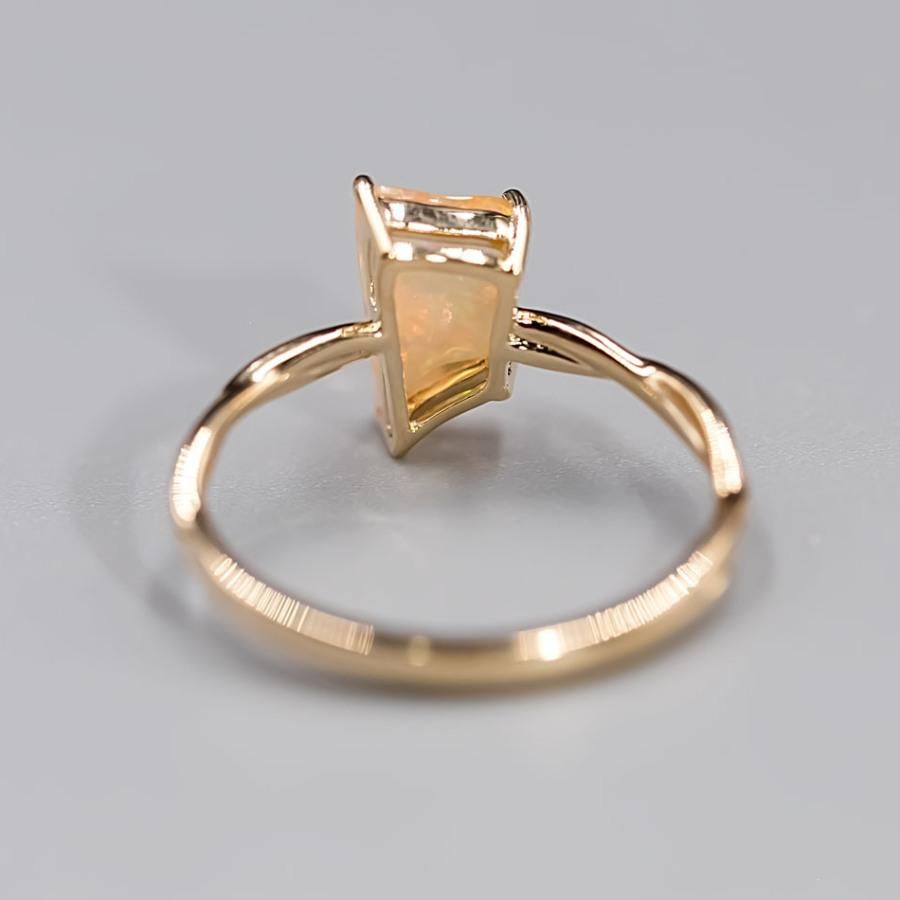 Arts and Crafts Mexican Fire Opal Twist Band Engagement Ring 18K Yellow Gold