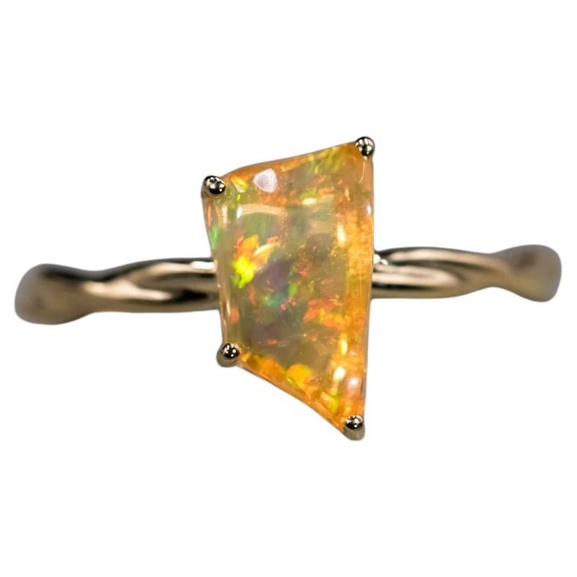 Mexican Fire Opal Twist Band Engagement Ring 18K Yellow Gold